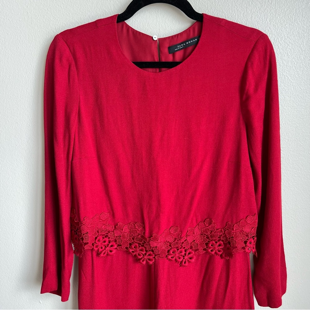 Zara Red Lace Trim Long Sleeve Romper, Size Medium - Picture 6 of 6